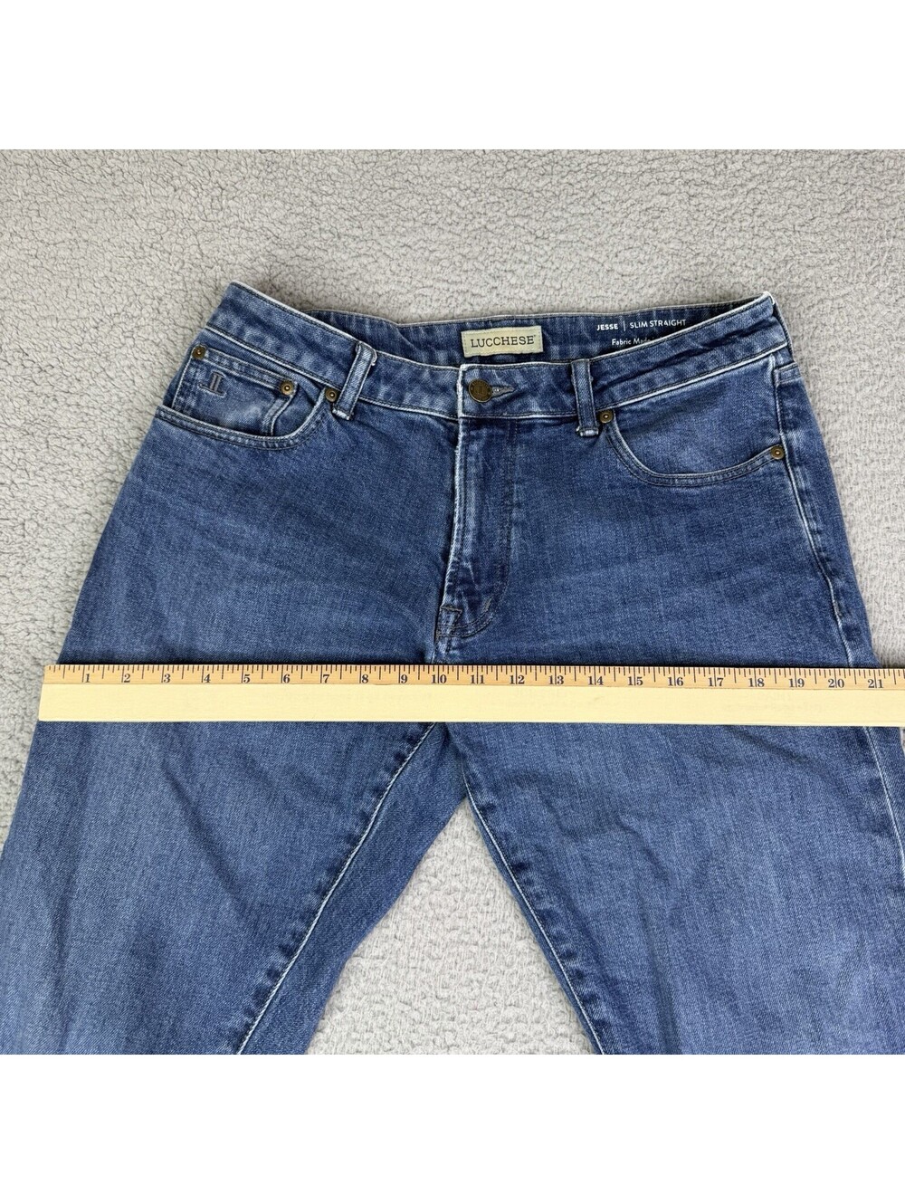Lucchese Men's Jesse Slim Straight Washed Blue Jeans 32W X 32L Italy Fabric $325 - Picture 8 of 13
